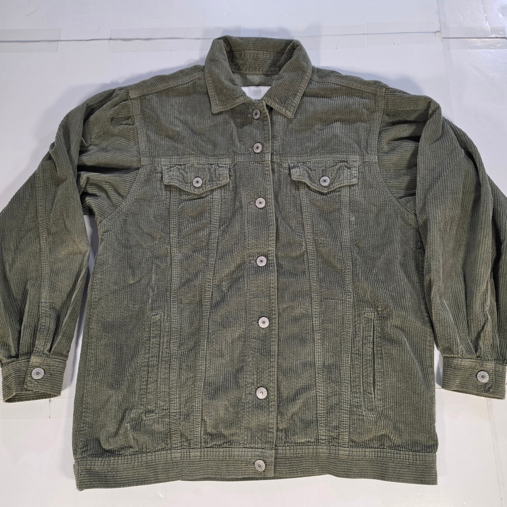 American Eagle Olive Green Corduroy Trucker Jacket Womens Med Cotton Button Up